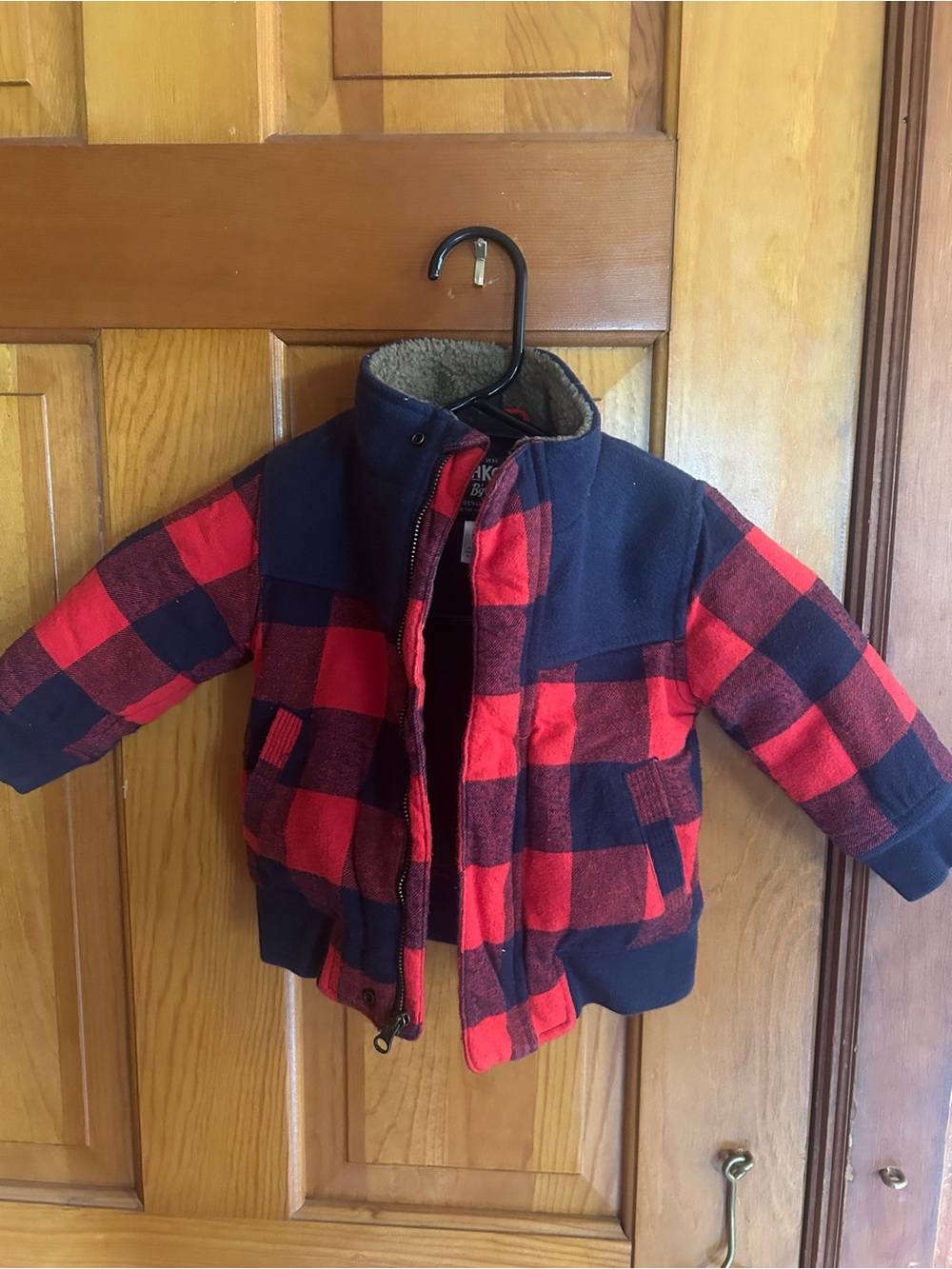 OshKosh B'gosh Red and Navy plaid jacket fleece lined. Heavyweight.